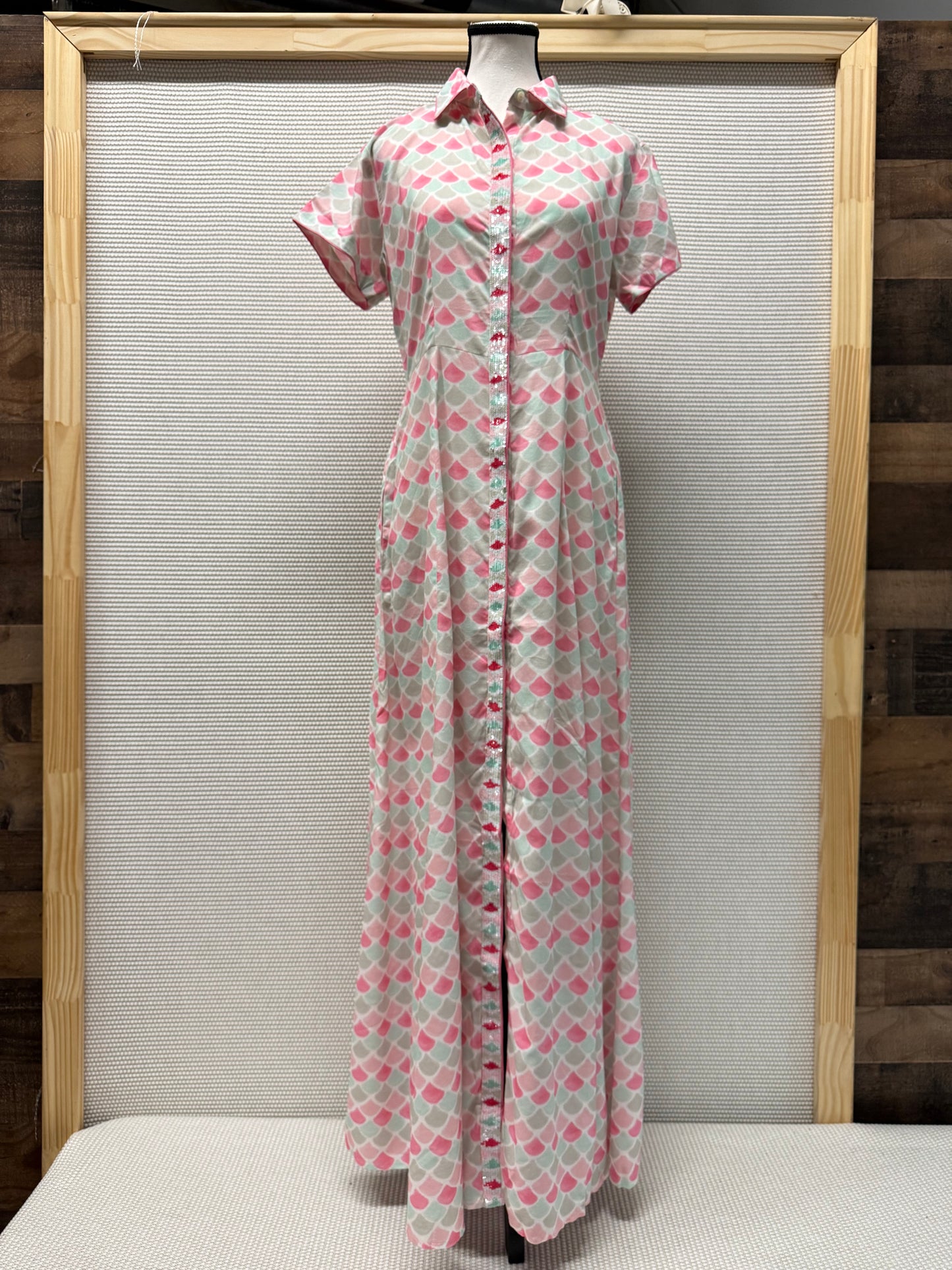 Livadis Short Sleeve Long Button Front Dress - Sea Water Colored Shells