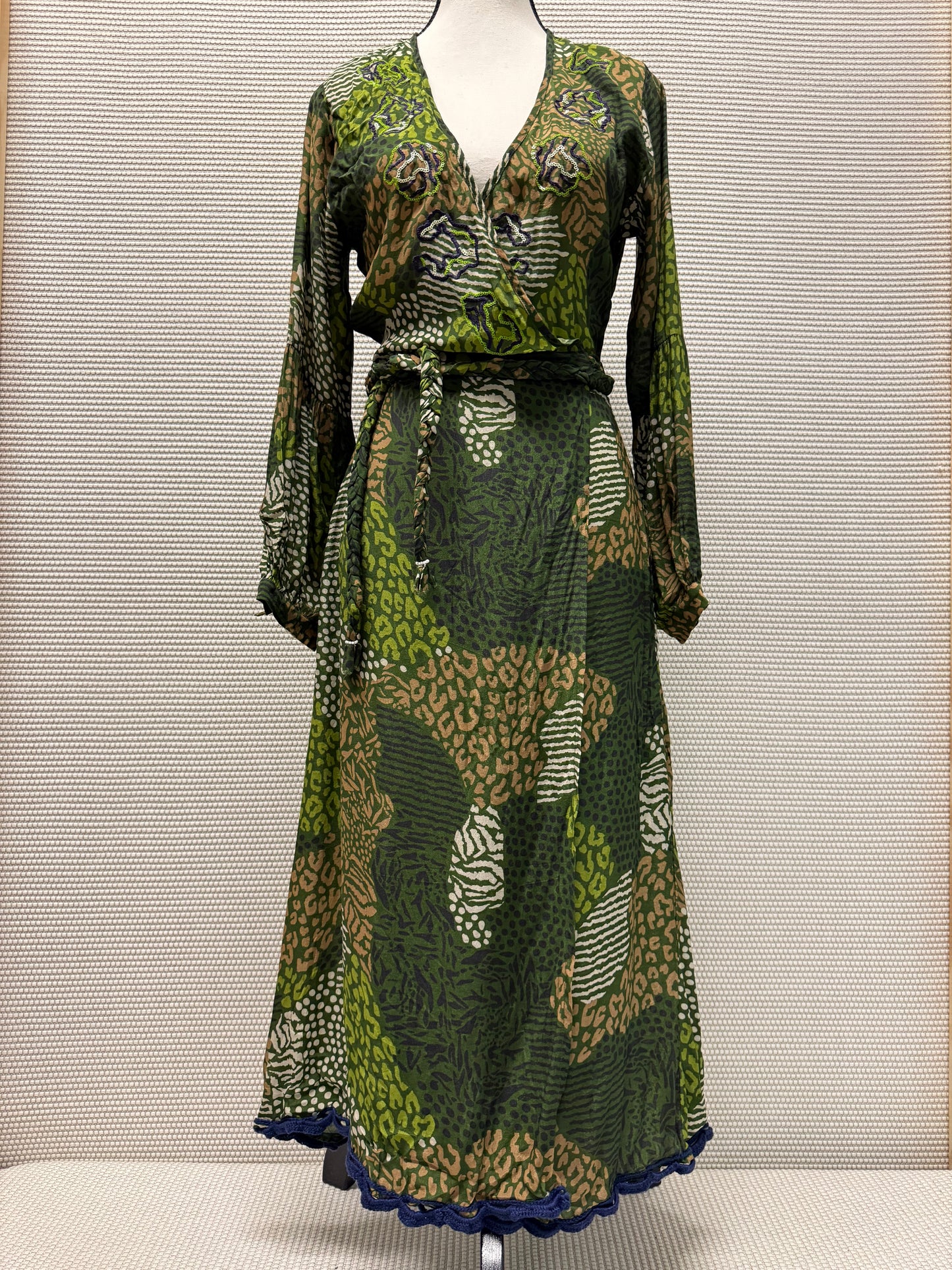 Dora Wrap Dress - Green Animal Print