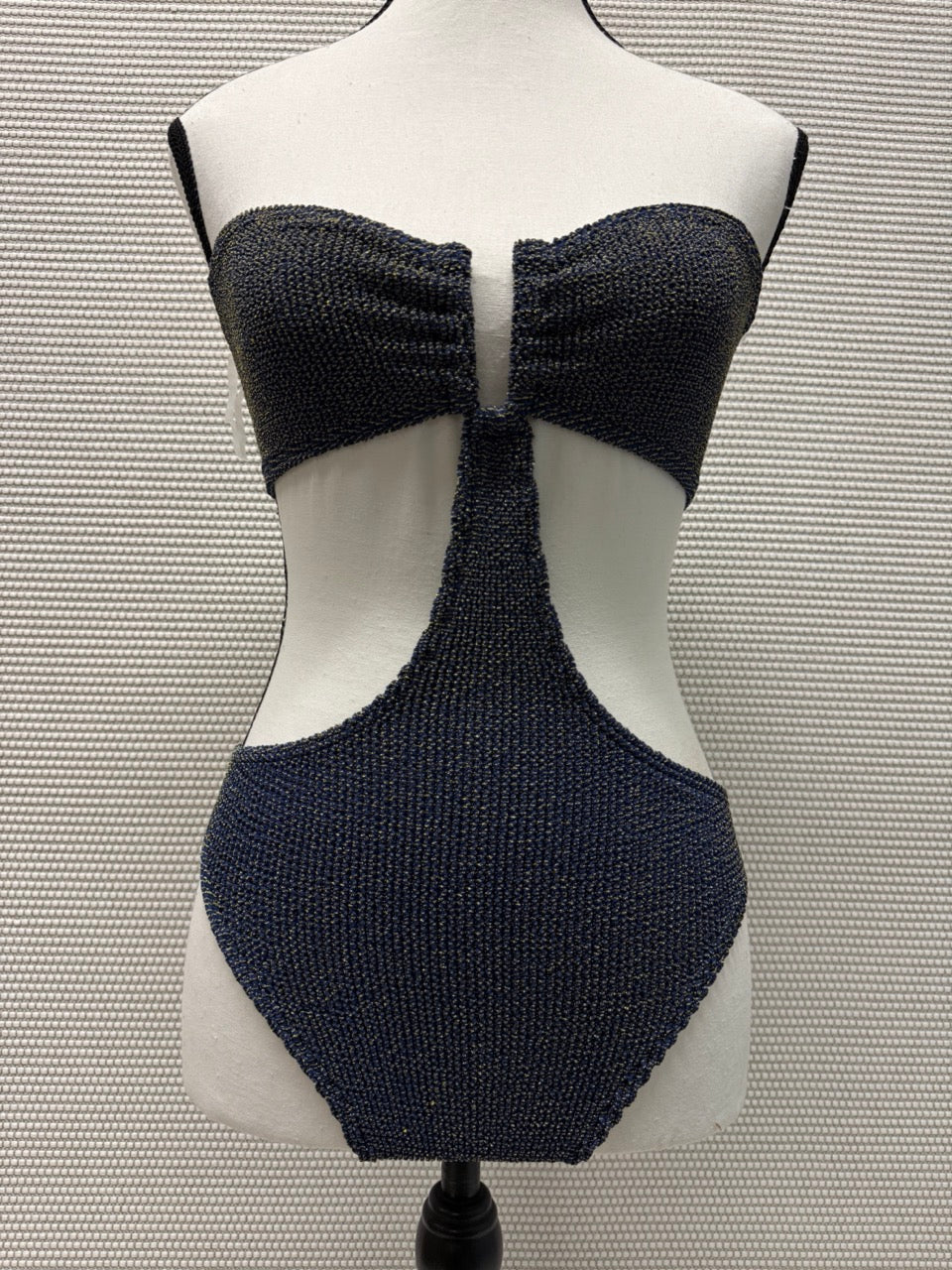 Bond-Eye “Thera 1-piece” Swimsuit in Navy and Gold— New with Tags. Resort retail $200