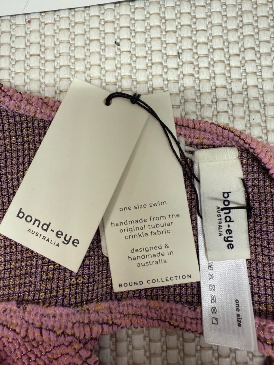 Bond-Eye “Rico 1-Piece” Swimsuit in Blush Lurex— New with Tags. Resort retail $90.00