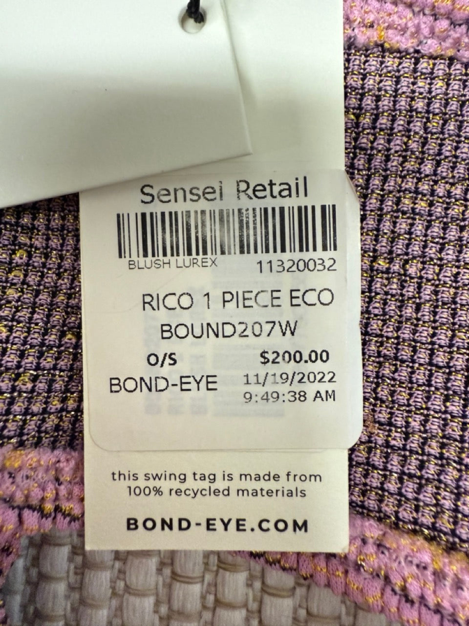 Bond-Eye “Rico 1-Piece” Swimsuit in Blush Lurex— New with Tags. Resort retail $90.00