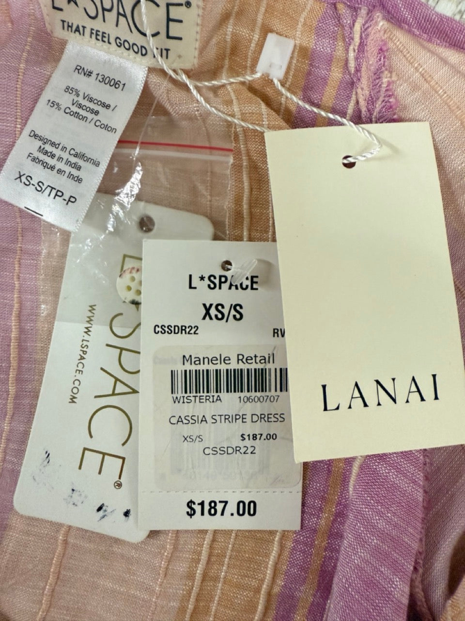L*Space “Cassia Stripe Maxi Dress” in Wisteria —New with Tags. Resort retail $187.