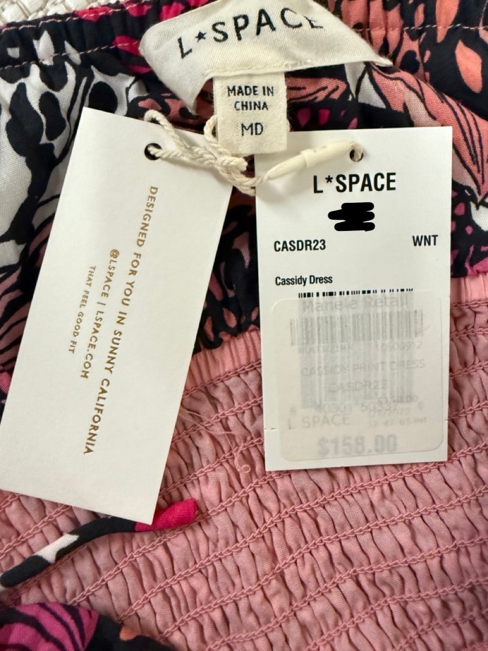 L*SPACE “Cassidy Print Smocked Mini Dress” —New with Tags. Resort Retail $158.